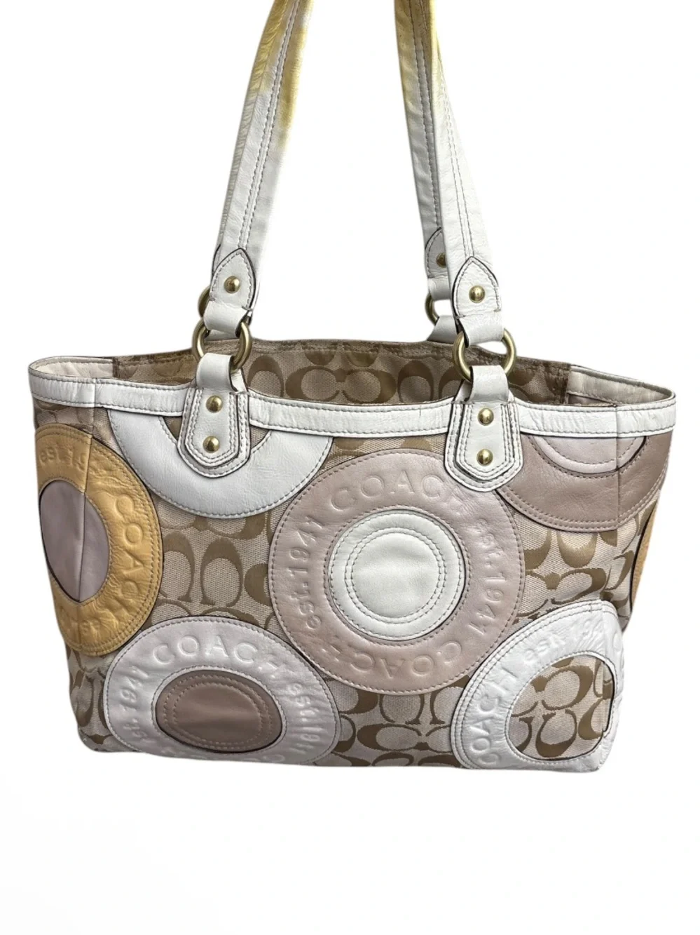 Coach rare snap head Signature Canvas Tote with Multi-Color Circle Appliqué